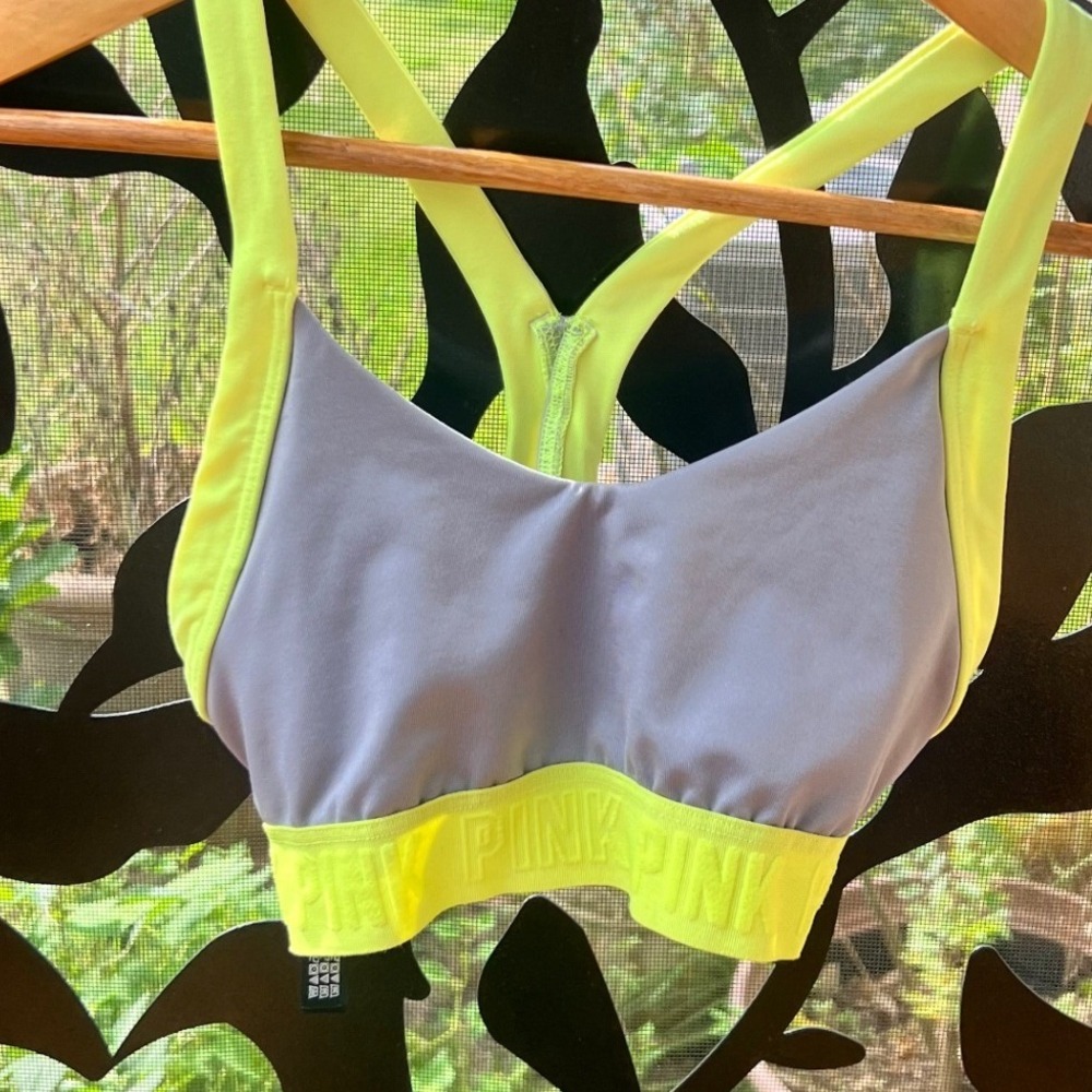 Pink Victoria's‎ Secret Ultimate Sports Bra Neon Yellow Grey Racerback XS 379168